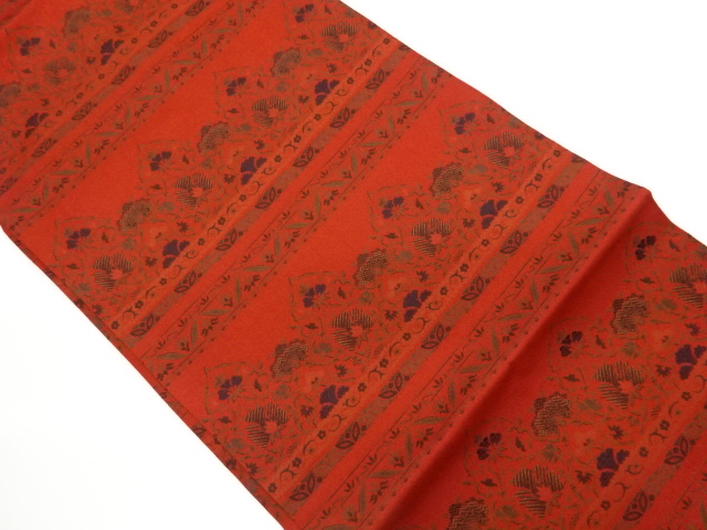 JAPANESE KIMONO / VINTAGE NAGOYA OBI / WOVEN FLORAL PALNTS & STRIPE